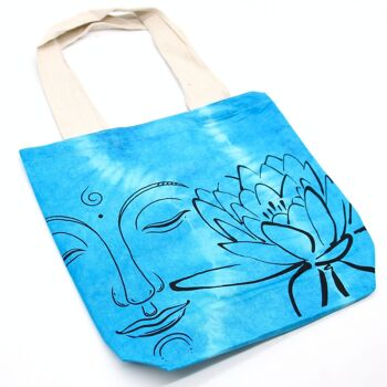 TDB-03 - Sac en coton tie-dye (6oz) - Lotus Buddha - Bleu - Poignée naturelle - Vendu en 1x unité/s par extérieur 3