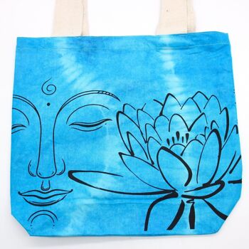 TDB-03 - Sac en coton tie-dye (6oz) - Lotus Buddha - Bleu - Poignée naturelle - Vendu en 1x unité/s par extérieur 5