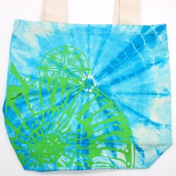 TDB-04 - Sac en Coton Tie-Dye (6oz) - Coquillage - Bleu/Vert - Poignée Verte - Vendu en 1x unité/s par extérieur 2