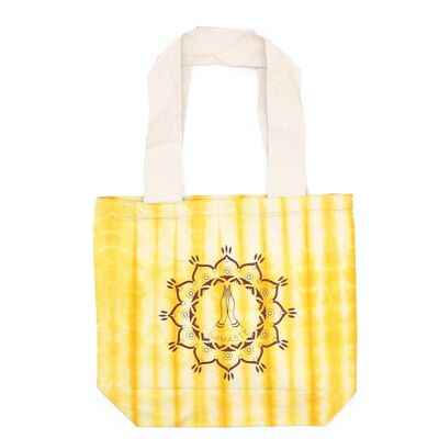 TDB-09 - Tie-Dye Cotton Bag (6oz) - Namaste Hands - Yellow - Natural Handle - Sold in 1x unit/s per outer