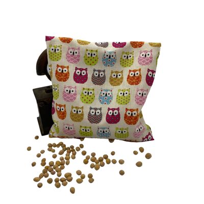 Cherry stone cushion 19x19 cm, colorful owl design