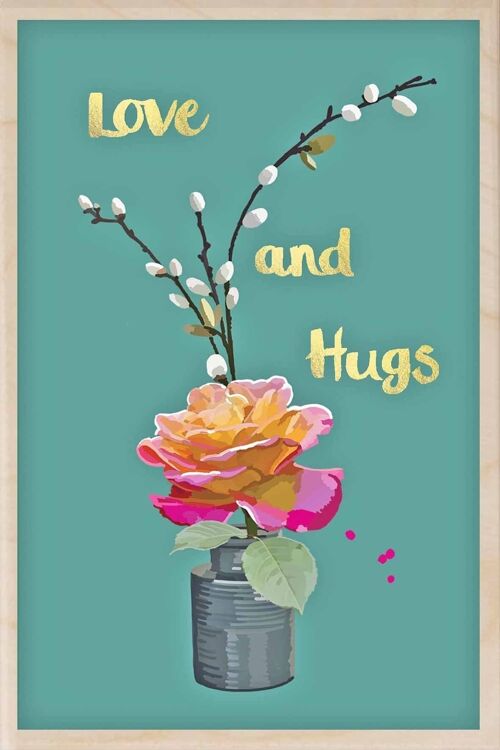 Wooden Postcard LOVE AND HUGS Card