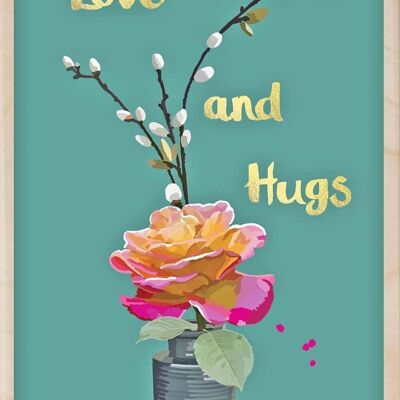Wooden Postcard LOVE AND HUGS Card
