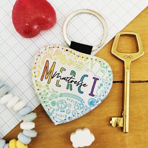 Porte clé "Merci maîtresse" cœur - Collection arc-en-ciel