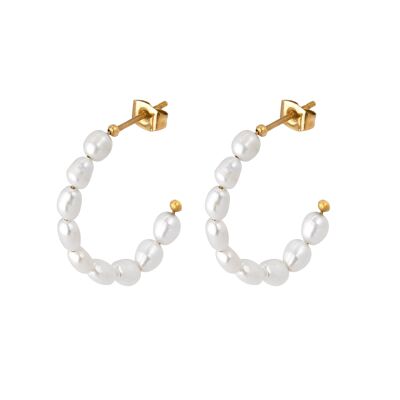 Pearly Leni Hoop Earrings Gold