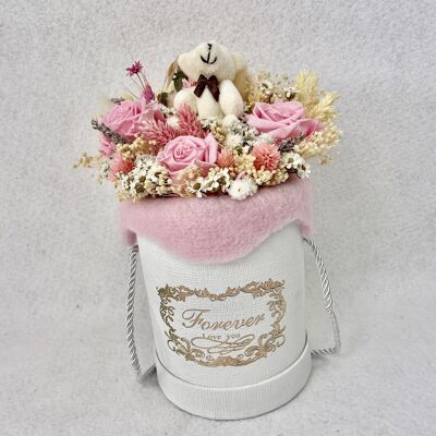 FLOWER BOXE, Fiori secchi rosa/bianchi, Regalo Nascita, Compleanno, Regalo Ecosostenibile