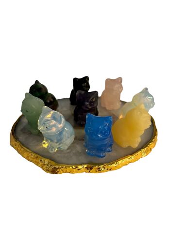 Set of 9 Cat Figurines in semi-precious stones 3