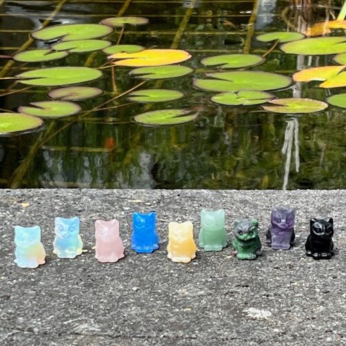 Set of 9 Cat Figurines in semi-precious stones