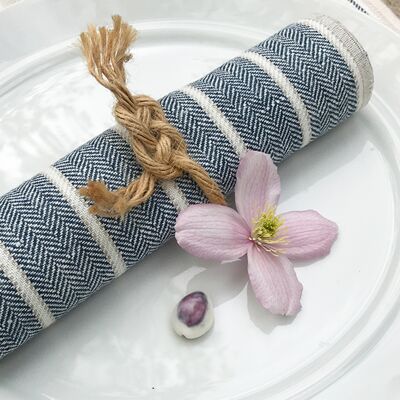 Lot de 2 serviettes de table en lin - Fond bleu