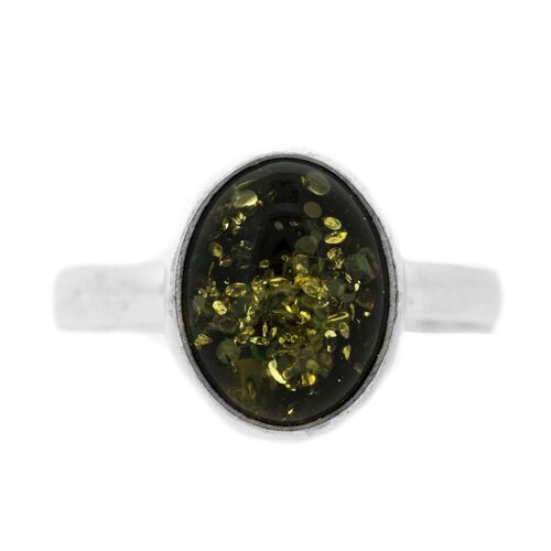 Oval Green Amber Ring in a Size N and Presentation Box