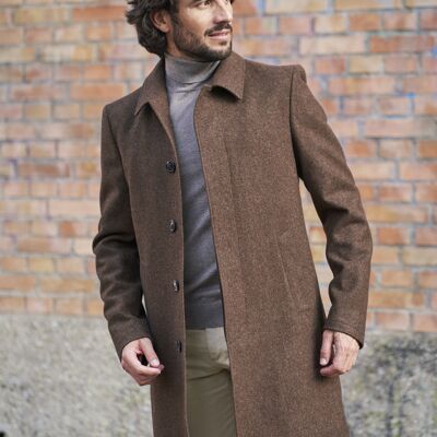 Manteau Ezra mi-long en laine non teinte foncé