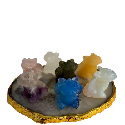 Set of 8 dragon figurines in semi-precious stones