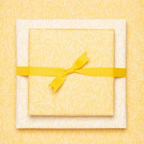 Geschenkpapier Ostern gelb - Ostergeschenke verpacken mit Frühlingsblumen Papier, gelbes Osterpapier für Frühlingsdeko, Osterdeko basteln