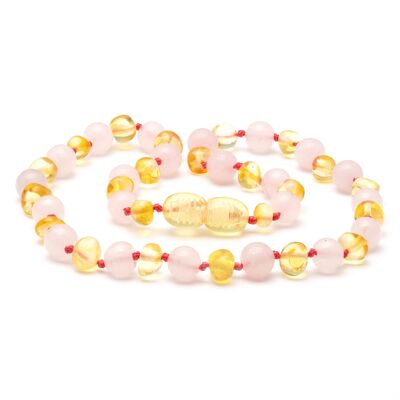 Baltic amber & rose quartz teething necklace 132