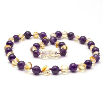 Baltic amber & amethyst teething necklace 137