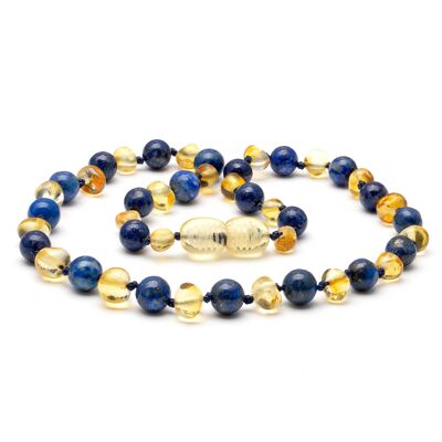 Collier de dentition ambre baltique & lapis lazuli 128