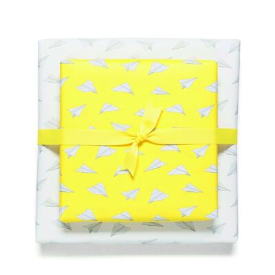 Papel de regalo "avión de papel" - amarillo - doble cara