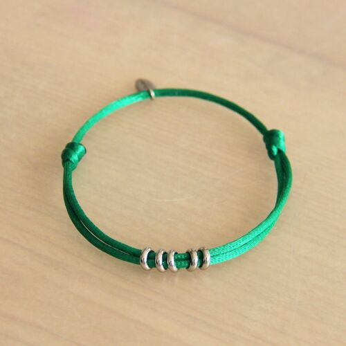 Satin bracelet with rings – green/silver