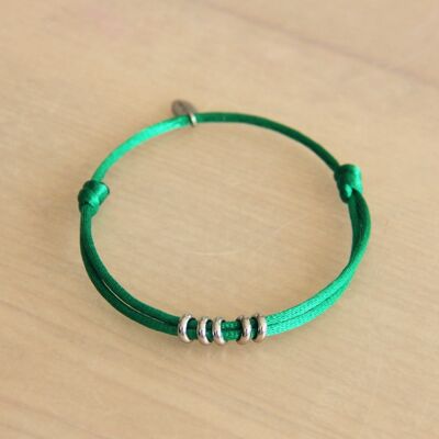 Pulsera de raso con anillas – verde/plata