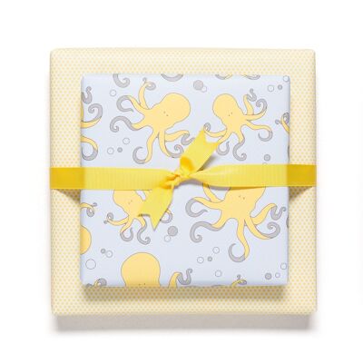 Papier cadeau "Octopus" - jaune - recto-verso