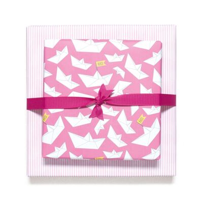 Wrapping paper "folding boats" - pink - double-sided