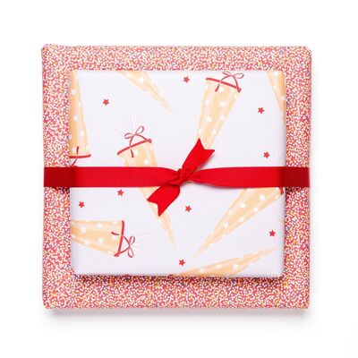 Papier cadeau "Schultüte" - rouge - recto-verso