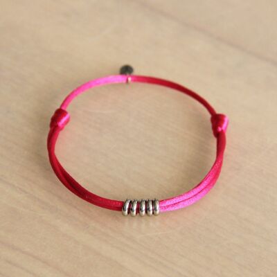 Satin bracelet with rings – fuchsia/silver