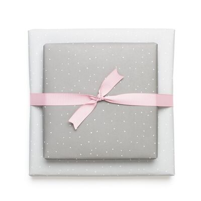 Moderna carta da regalo fronte-retro in grigio con pois bianchi in carta riciclata, confezione regalo elegante e semplice per uomini e donne, carta da regalo minimalista per matrimoni, San Valentino