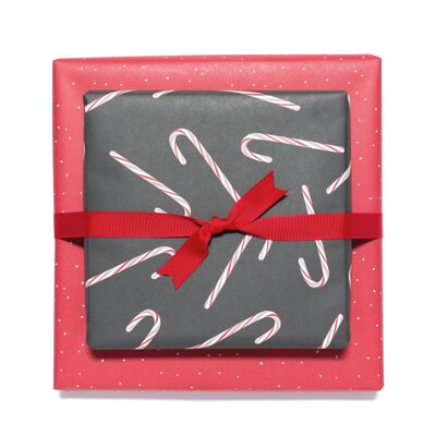Papel de regalo a doble cara Navidad "Candy Cane" en gris oscuro y rojo fabricado con papel 100% reciclado