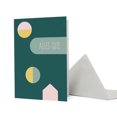 Forme per biglietti di auguri "All the best" - blu-verde