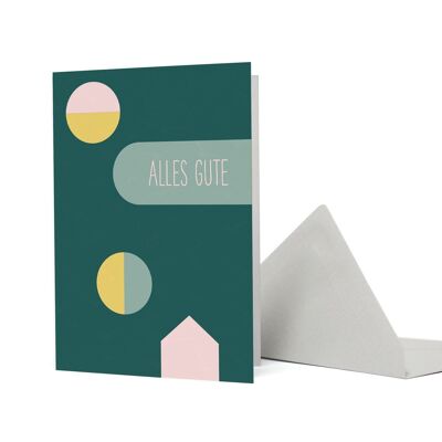 Greeting card shapes "All the best" - blue-green