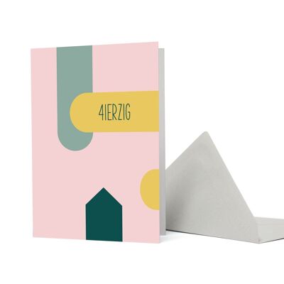 Forma de tarjeta de felicitación "cuarenta" - rosa
