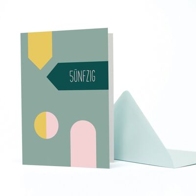 Greeting card Shapes "5 fifty" - smoke mint