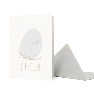 Tarjeta de felicitación de nacimiento "Oh Hello" - blanco