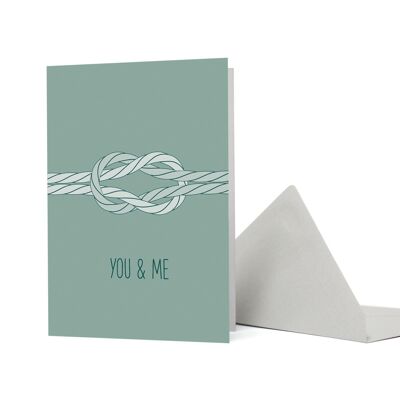 Greeting card knot "You & Me" smoky mint