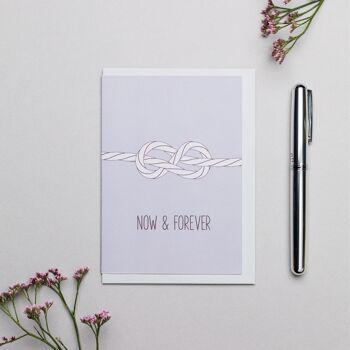 Carte de mariage avec noeud "Now & Forever" en lilas pâle, carte d'amour et d'amitié en papier 100% recyclé 1