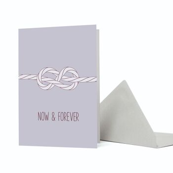 Carte de mariage avec noeud "Now & Forever" en lilas pâle, carte d'amour et d'amitié en papier 100% recyclé 2