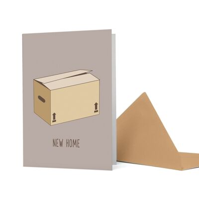 Caja para mudanza de tarjetas de felicitación "New Home" marrón claro