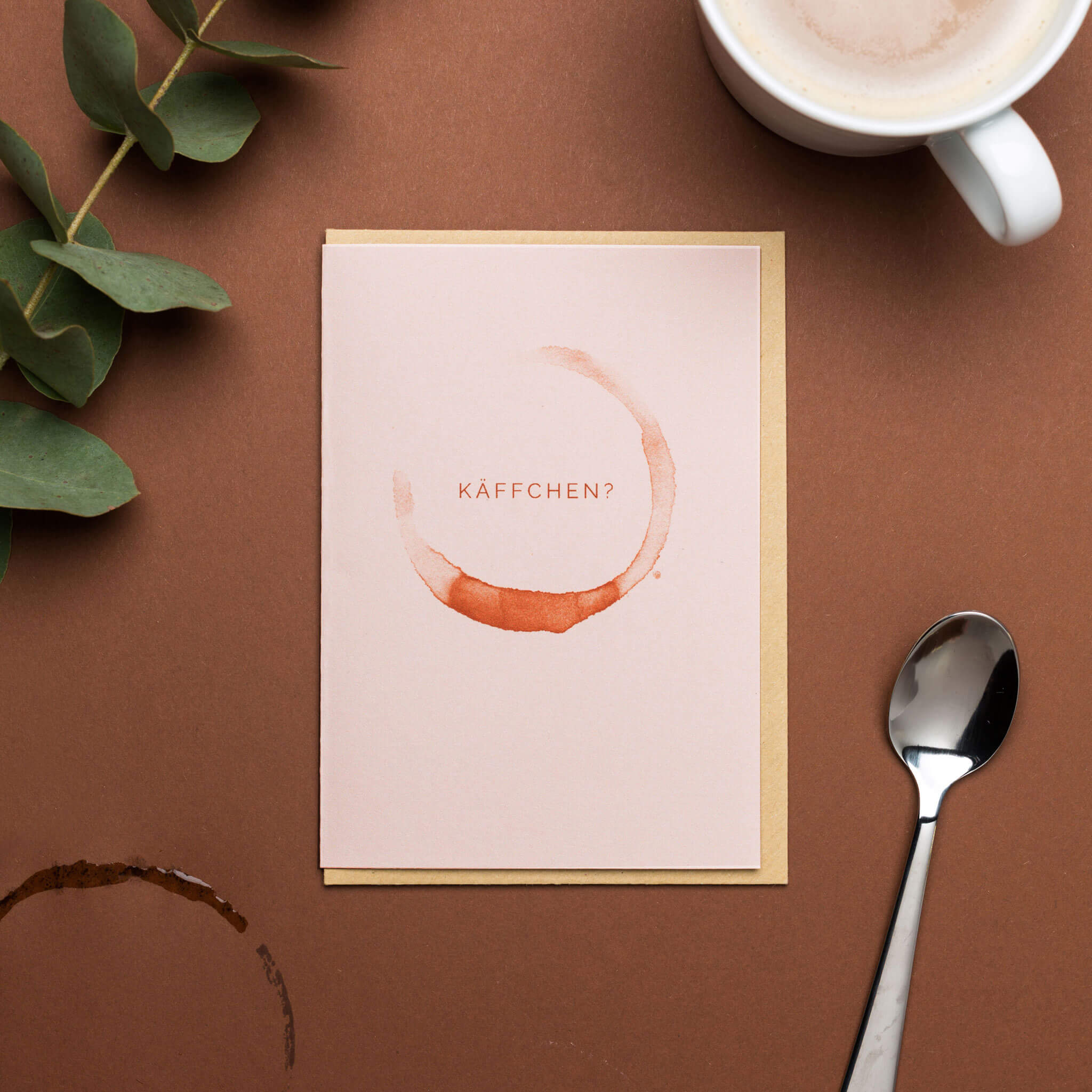 Carte d'invitation pour un café et un gâteau | Carte d'invitation pour une rencontre autour d'un café « Café ?" en brun clair