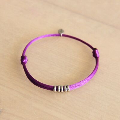 Bracelet satin avec anneaux – violet/argent