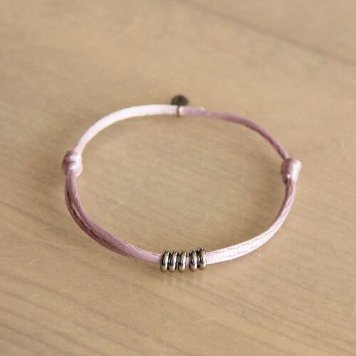 Satin bracelet with rings – lilac/silver