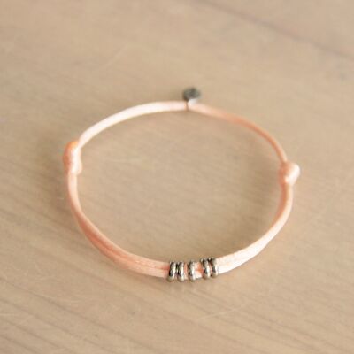 Bracelet satin avec anneaux – pêche/argent