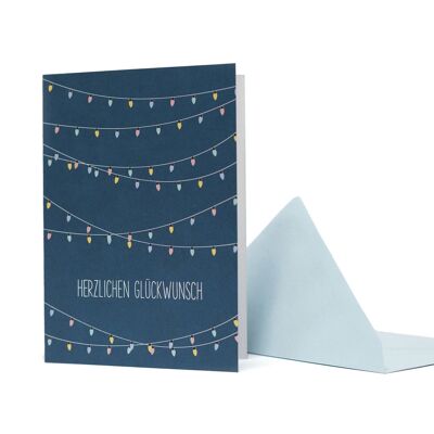 Greeting card fairy lights "Congratulations" blue