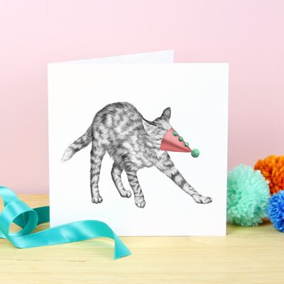 Cat Stuck In A Hat Greetings Card