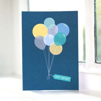 Carte de voeux ballons "Happy Birthday" bleu 3