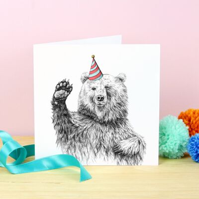 Tarjeta de felicitación de oso de fiesta que agita