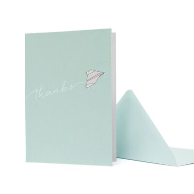 Tarjeta de felicitación avión de papel "Gracias" Mint