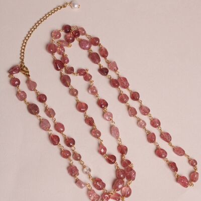 Collar Zora - Collar largo de cuarzo rosa