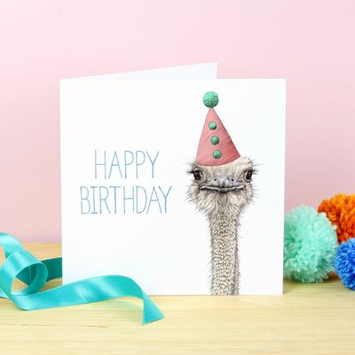 Feliz cumpleaños tarjeta de felicitación de avestruz
