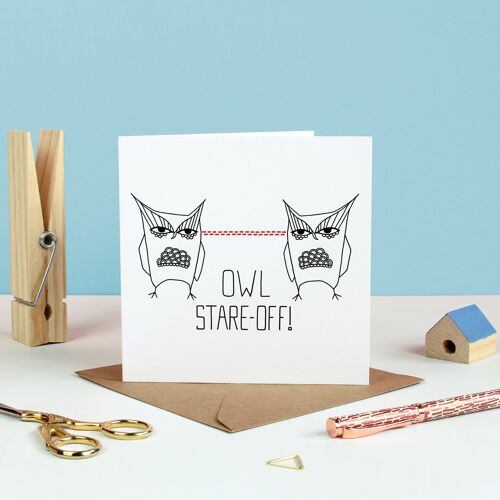 Owl Stare Off Greetings Card
